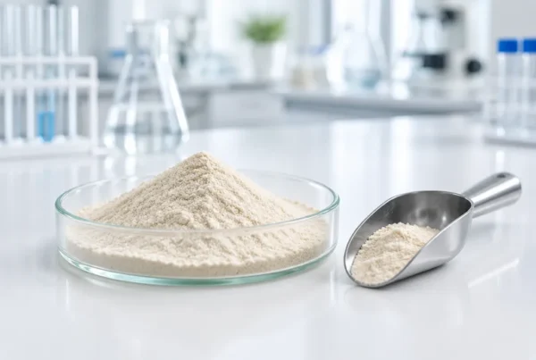Mixed Tocopherols 30% Powder Light beige mixed tocopherols 30% powder in a petri dish with scoop