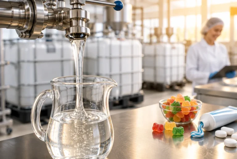Sorbitol solution 70% pouring in food production, delivered in IBCs