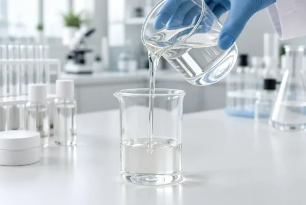 Vitamin B5 D-Panthenol Clear viscous D-panthenol (provitamin B5) liquid poured into a beaker